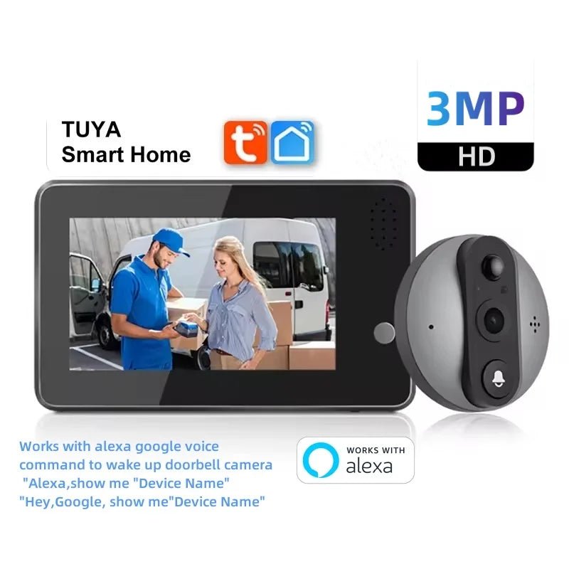 Tuya Smart Home Wireless Wifi Video Doorbell 4.3inch HD 3MP Ring Bell Security - protection Peephole Door Intercom with Camera - PsalmLocks