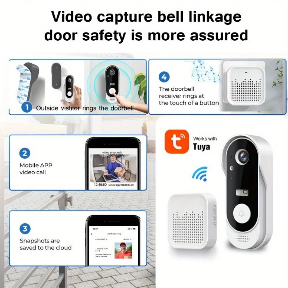 Tuya WiFi wireless smart video doorbell 1080P support SD card/cloud storage waterproof - PsalmLocks