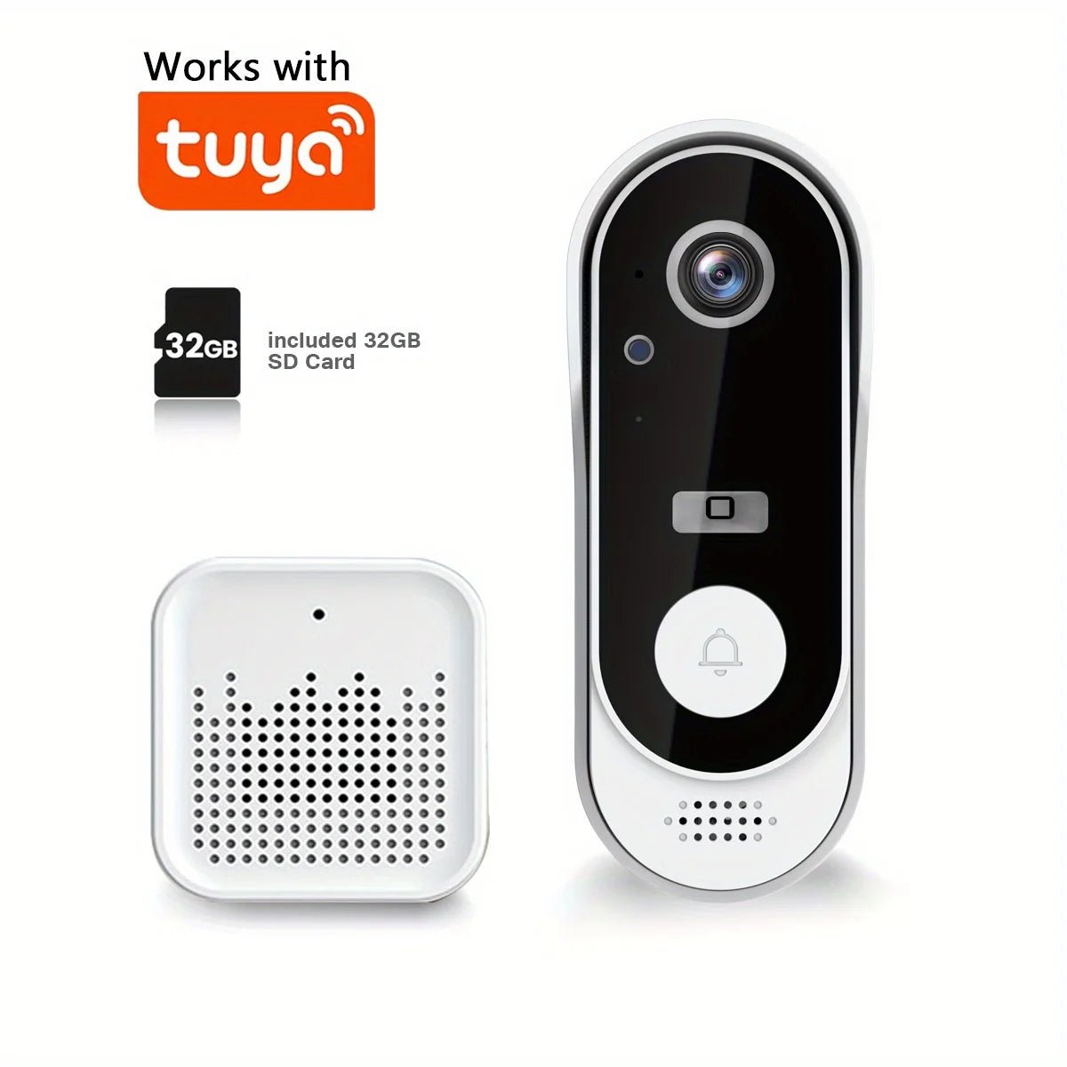 Tuya WiFi wireless smart video doorbell 1080P support SD card/cloud storage waterproof - PsalmLocks